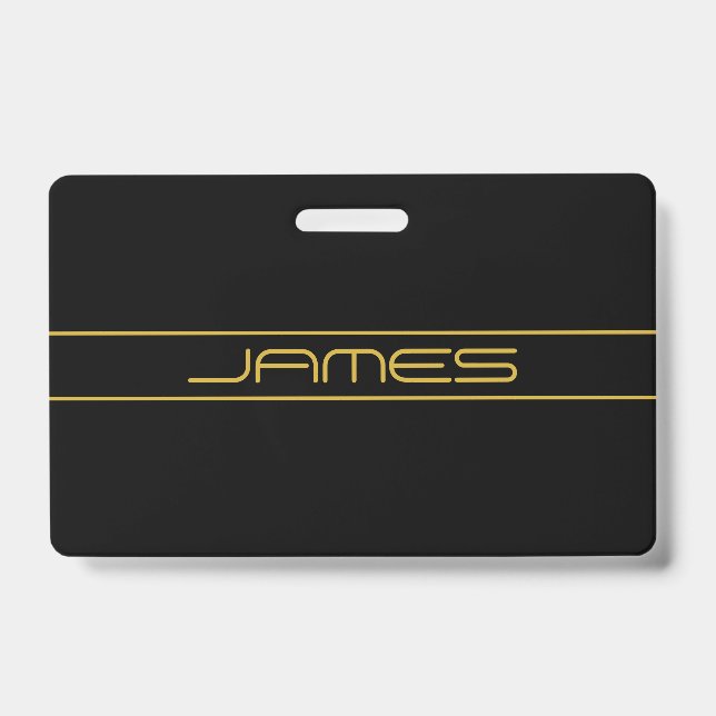 Modern Stylish Editable Gold Text & Stripes ID Badge (Front)