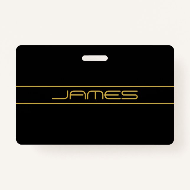 Modern Stylish Editable Gold Text & Stripes ID Badge (Front)
