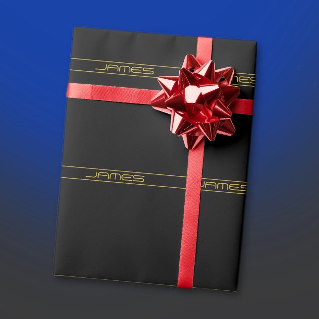 Modern Stylish Editable Gold Text & Stripes Wrapping Paper (Creator Uploaded)