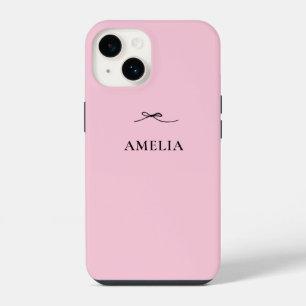 Modern Stylish Elegant Black Bow Custom Blush Pink iPhone 14 Case