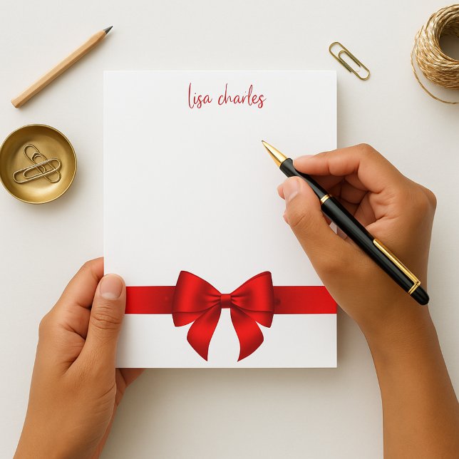 Modern Stylish Elegant Red Bow Girly Notepad (Creator Uploaded)