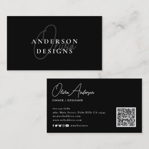 Modern Stylish Elegant Script QR Code Social Media Business Card