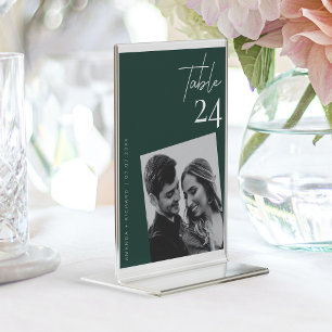 Modern Stylish Emerald Green wedding photo Table Number