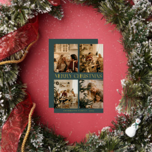 Modern Stylish Family Photo Green Merry Christmas