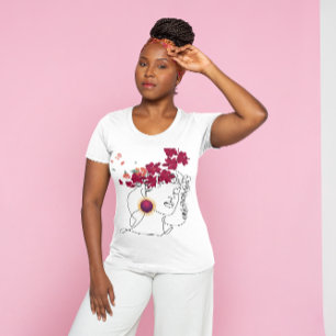 MODERN STYLISH FEMININE VECTOR EMBOSED RED FLOWER T-Shirt