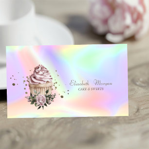  Modern Stylish Floral Cupcake Flower Holographic Business Card
