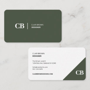 Modern Stylish Forest Green Monogram Business Card