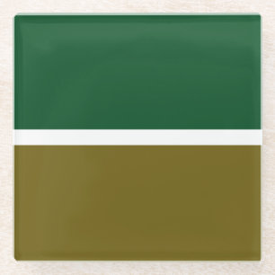 Modern Stylish Forest Green Olive Colour Block Glass Coaster