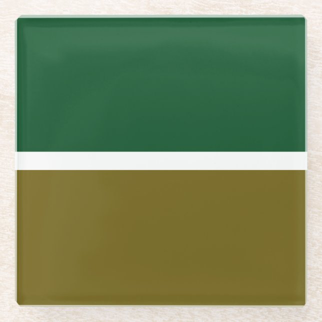 Modern Stylish Forest Green Olive Colour Block Glass Coaster (Front)