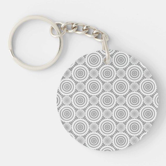 Modern Stylish Geometric Circles Grey and White Key Ring (Front)