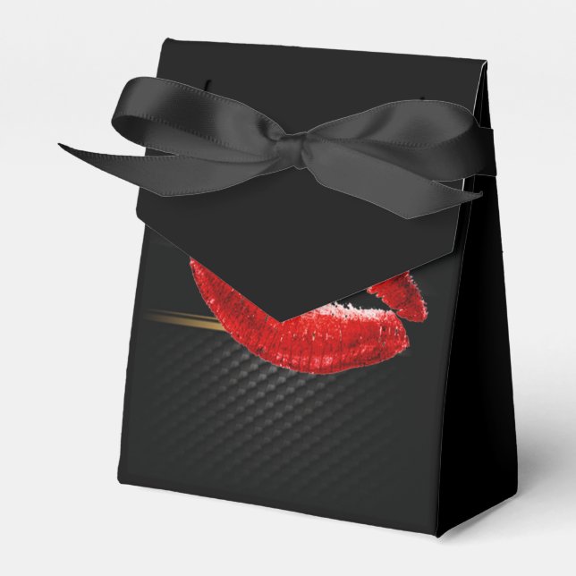 Modern Stylish Glitter Red Lips,Black Favour Box (Front Side)