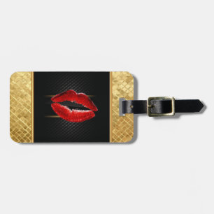 Modern Stylish Glitter Red Lips,Black-Personalised Luggage Tag