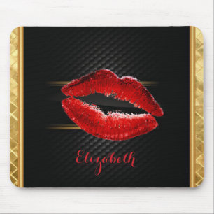 Modern Stylish Glitter Red Lips,Black-Personalised Mouse Pad