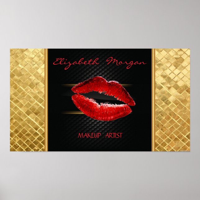 Modern Stylish Glitter Red Lips,Black-Personalised Poster (Front)