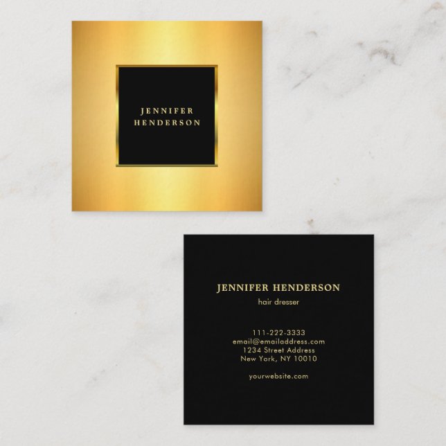 Modern stylish gold and black professional square business card (Front/Back)