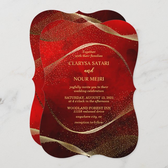 Modern, Stylish Gold and red Invitation (Front/Back)