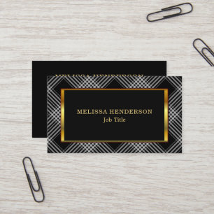 Modern stylish Gold frame black chequered pattern Business Card