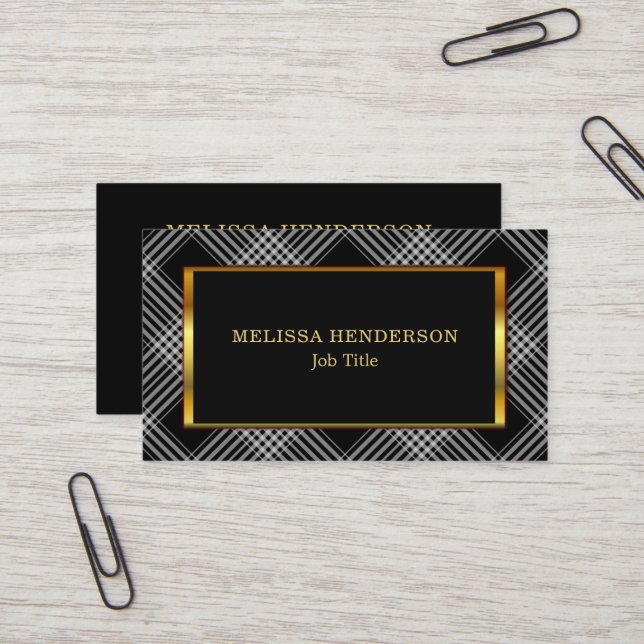 Modern stylish Gold frame black chequered pattern Business Card (Front/Back In Situ)