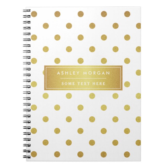 Modern Stylish Gold Glitter Polka Dots Spiral Notebook (Front)