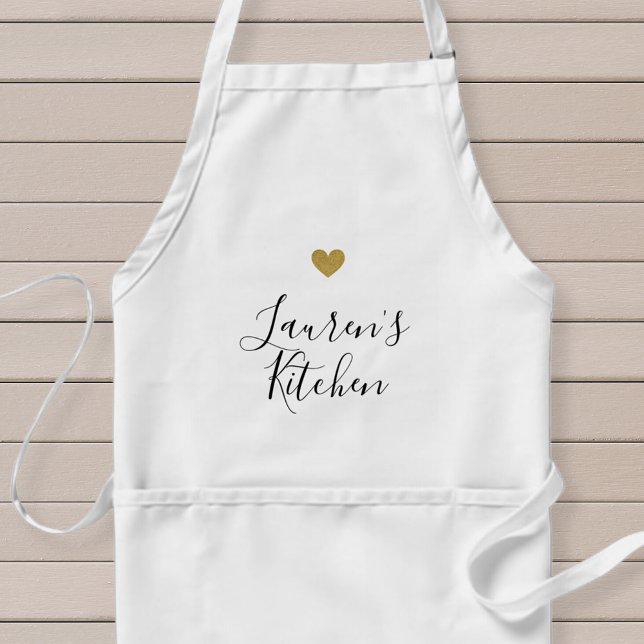 Modern Stylish Gold Heart Calligraphy Name Standard Apron (Creator Uploaded)