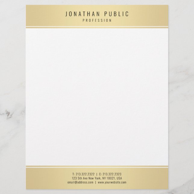 Modern Stylish Gold White Elegant Glamour Template Custom Letterhead (Front)