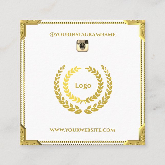  Modern Stylish Gold White Elegant Square Business Card (Front)