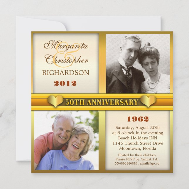 modern stylish golden 50th anniversary invitations (Front)
