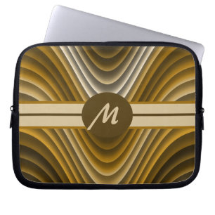 Modern Stylish Golden Brown Waves Monogram Laptop Laptop Sleeve
