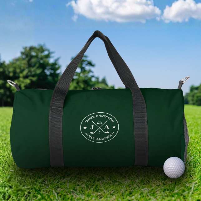 Modern Stylish Golfer Monogram & Name Personalised Duffle Bag (Creator Uploaded)
