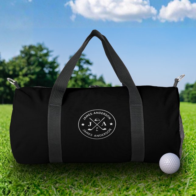 Modern Stylish Golfer Monogram & Name Personalised Duffle Bag (Creator Uploaded)