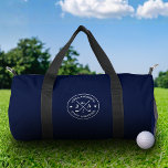 Modern Stylish Golfer Monogram & Name Personalised Duffle Bag<br><div class="desc">Personalised golf duffle bags make the perfect gift for any golf enthusiast who values style, function, and custom design. This sleek navy blue duffle features a bold circular golf emblem with crossed golf clubs, a golf ball, and star accents, along with space to personalise the name and initials for a...</div>