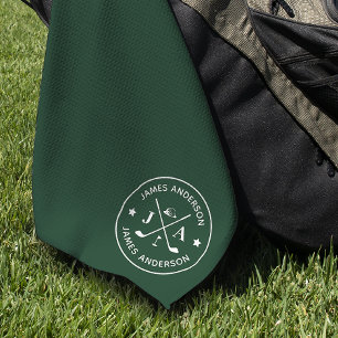 Modern Stylish Golfer Monogram & Name Personalised Golf Towel