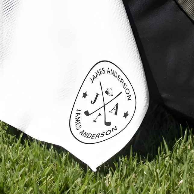 Modern Stylish Golfer Monogram & Name Personalised Golf Towel (Creator Uploaded)