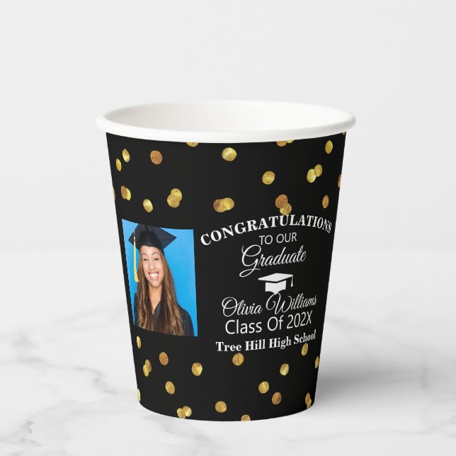 Modern Stylish Graduate Photo Graduation Party Paper Cups (Front)