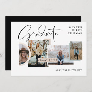 Modern Stylish Graduation Four Photo Collage Grad Invitation