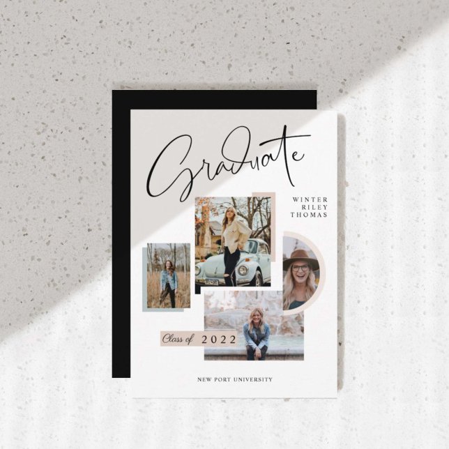 Modern Stylish Graduation Four Photo Collage Grad Invitation (Creator Uploaded)