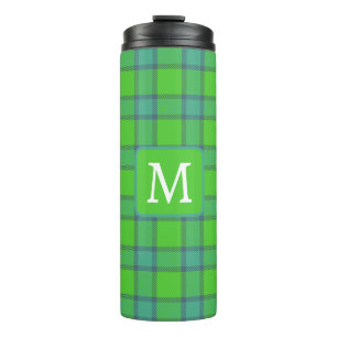Modern stylish green &blue Plaid tartan monogram Thermal Tumbler