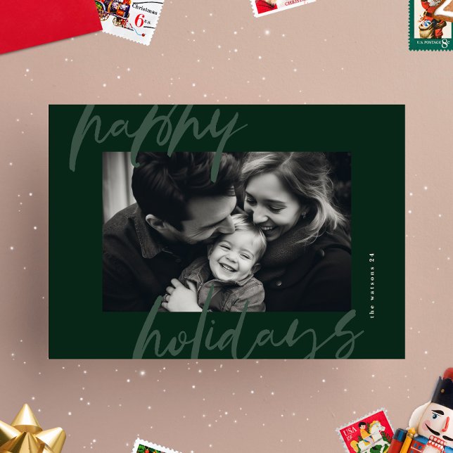 modern stylish green photo happy holiday card (Creator Uploaded)
