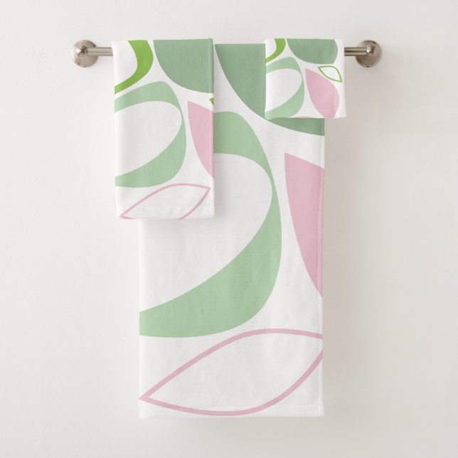 Modern Stylish Green Pink Abstract Pattern Bath Towel Set (Insitu)