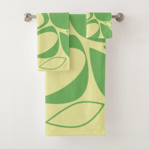Modern Stylish Green Yellow Abstract Pattern Bath Towel Set