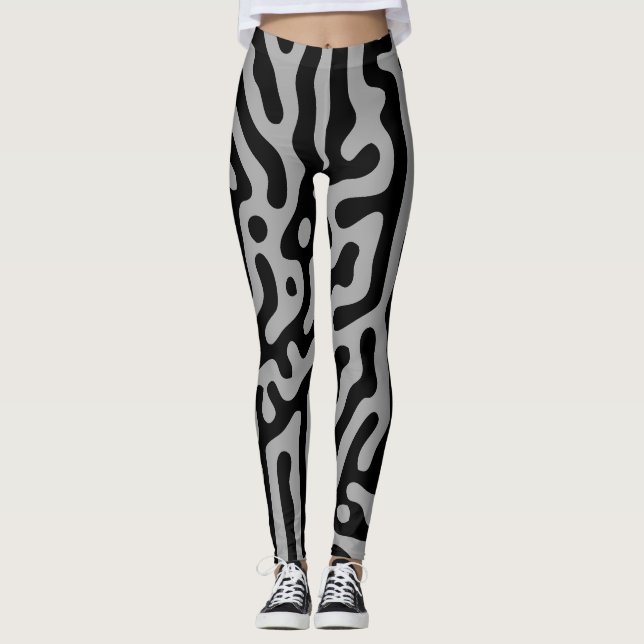 Modern  Stylish Grey & Black Classic Leggings (Front)