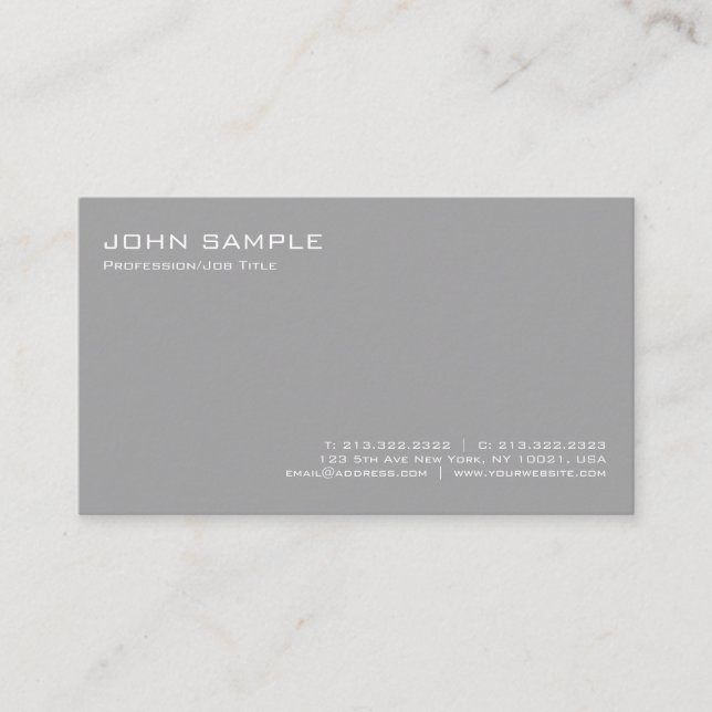 Modern Stylish Grey Professional Simple Plain Business Card (Front)