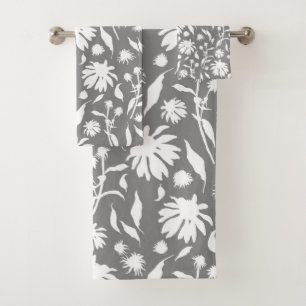 Modern Stylish Grey White Cone Flowers Bath Towel Set