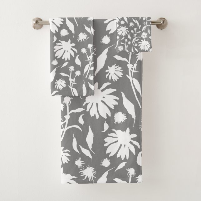 Modern Stylish Grey White Cone Flowers  Bath Towel Set (Insitu)