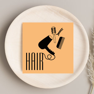 Modern Stylish Hair Stylist Black & Orange  Square Business Card