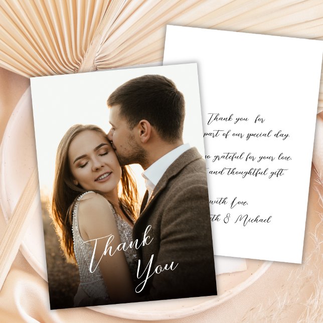 Modern Stylish Hand Lettered Script Photo Wedding  Thank You Card (Creator Uploaded)