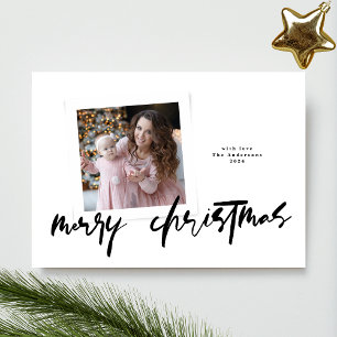 modern stylish handwritten merry christmas photo holiday card