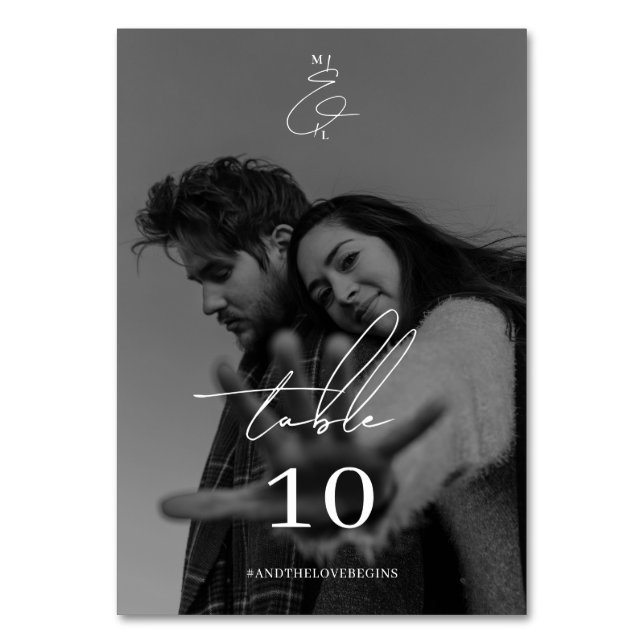 Modern Stylish Handwritten Script Photo Wedding Table Number (Front)