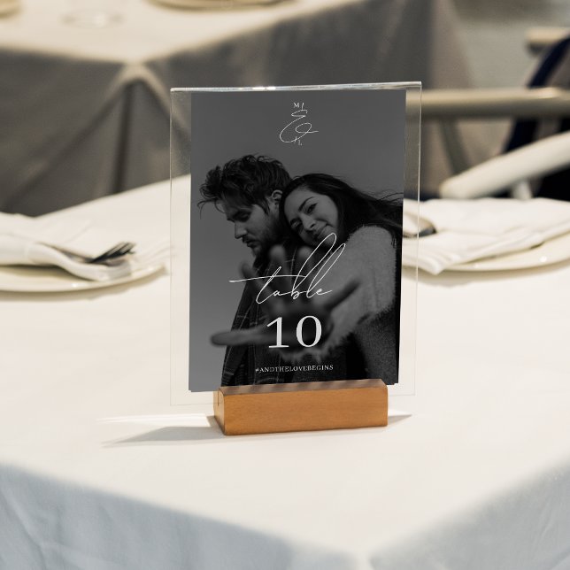 Modern Stylish Handwritten Script Photo Wedding Table Number (Creator Uploaded)