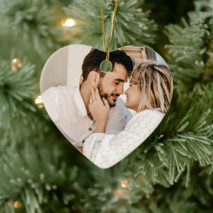Modern Stylish Heart Shaped 2 Custom Couple Photo  Ceramic Tree Decoration